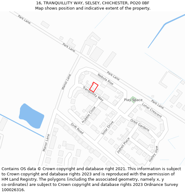 16, TRANQUILLITY WAY, SELSEY, CHICHESTER, PO20 0BF: Location map and indicative extent of plot