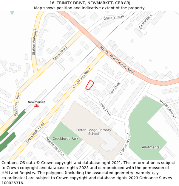 16, TRINITY DRIVE, NEWMARKET, CB8 8BJ: Location map and indicative extent of plot