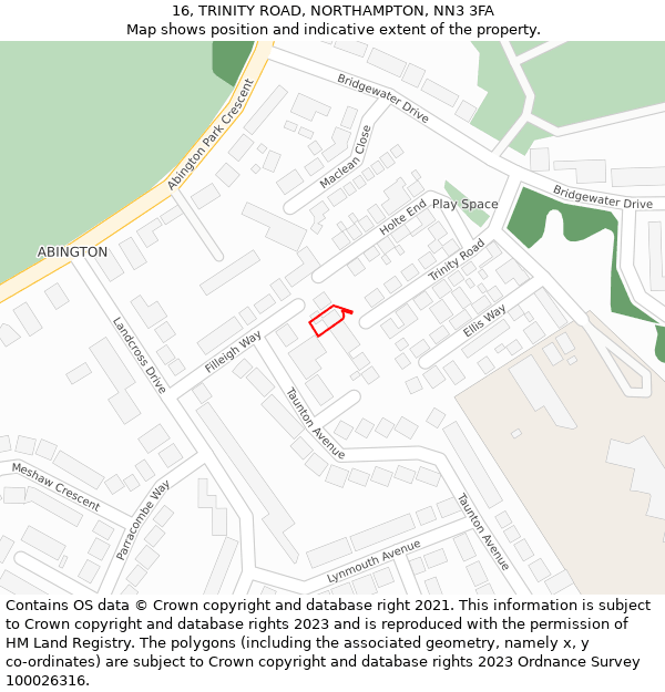 16, TRINITY ROAD, NORTHAMPTON, NN3 3FA: Location map and indicative extent of plot