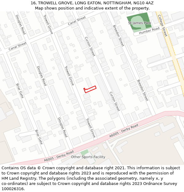 16, TROWELL GROVE, LONG EATON, NOTTINGHAM, NG10 4AZ: Location map and indicative extent of plot