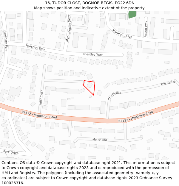 16, TUDOR CLOSE, BOGNOR REGIS, PO22 6DN: Location map and indicative extent of plot