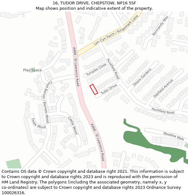 16, TUDOR DRIVE, CHEPSTOW, NP16 5SF: Location map and indicative extent of plot