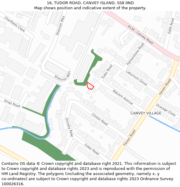 16, TUDOR ROAD, CANVEY ISLAND, SS8 0ND: Location map and indicative extent of plot