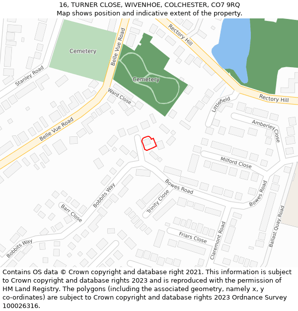 16, TURNER CLOSE, WIVENHOE, COLCHESTER, CO7 9RQ: Location map and indicative extent of plot