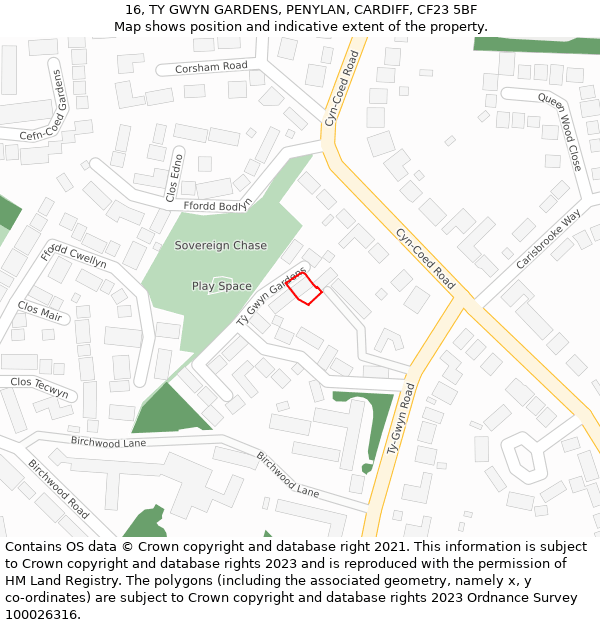 16, TY GWYN GARDENS, PENYLAN, CARDIFF, CF23 5BF: Location map and indicative extent of plot
