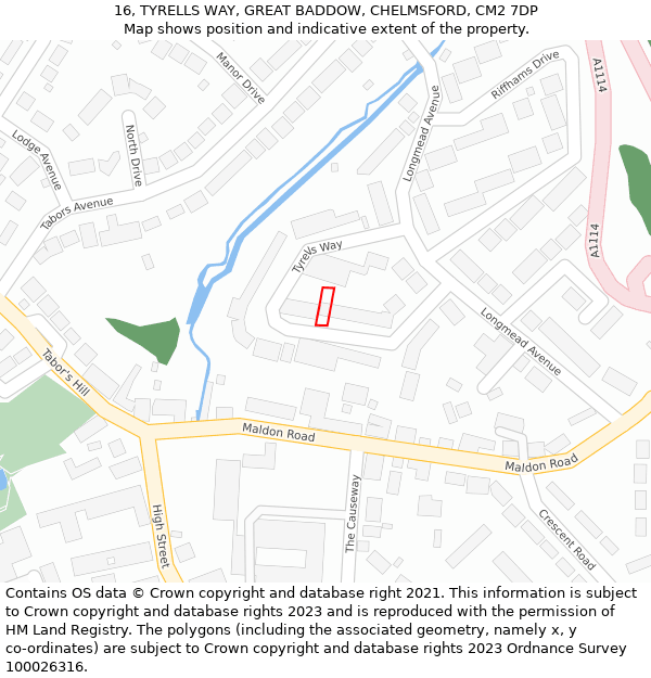 16, TYRELLS WAY, GREAT BADDOW, CHELMSFORD, CM2 7DP: Location map and indicative extent of plot