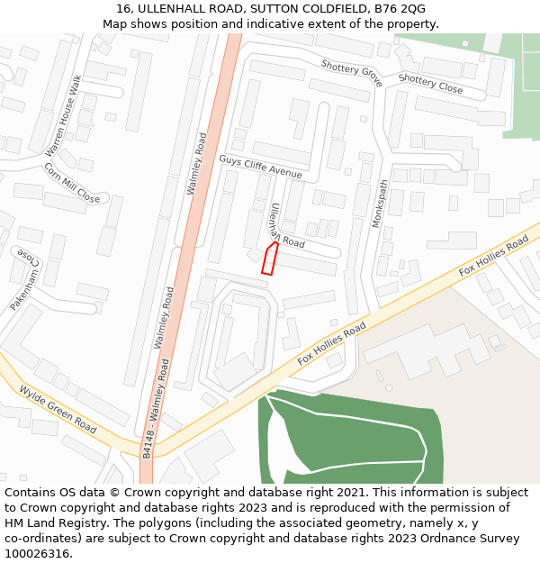 16, ULLENHALL ROAD, SUTTON COLDFIELD, B76 2QG: Location map and indicative extent of plot
