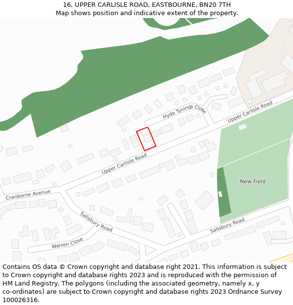 16, UPPER CARLISLE ROAD, EASTBOURNE, BN20 7TH: Location map and indicative extent of plot