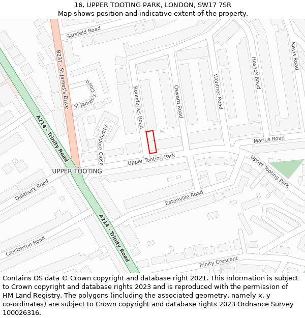 16, UPPER TOOTING PARK, LONDON, SW17 7SR: Location map and indicative extent of plot