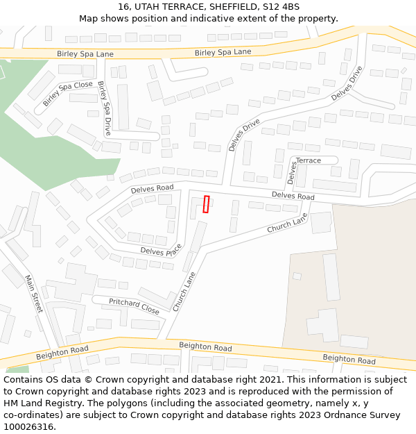 16, UTAH TERRACE, SHEFFIELD, S12 4BS: Location map and indicative extent of plot