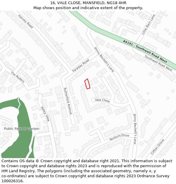 16, VALE CLOSE, MANSFIELD, NG18 4HR: Location map and indicative extent of plot