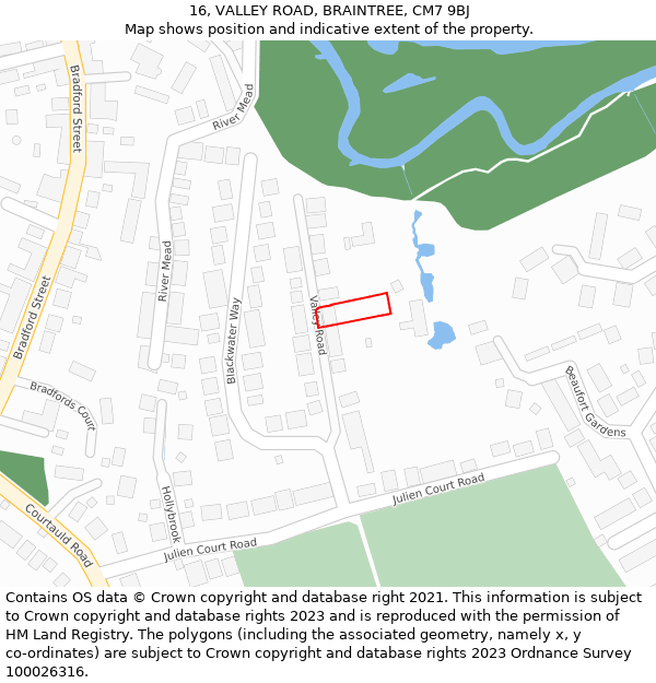 16, VALLEY ROAD, BRAINTREE, CM7 9BJ: Location map and indicative extent of plot