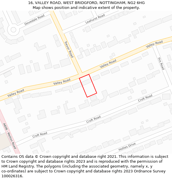 16, VALLEY ROAD, WEST BRIDGFORD, NOTTINGHAM, NG2 6HG: Location map and indicative extent of plot