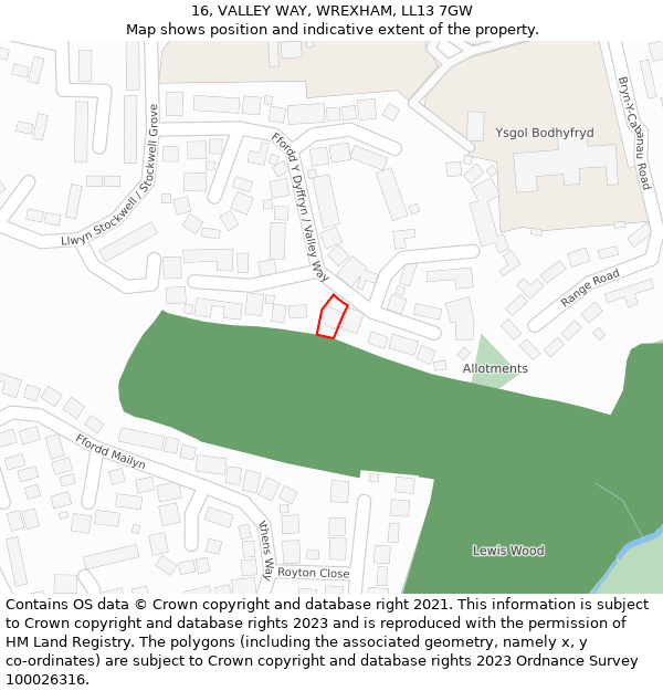 16, VALLEY WAY, WREXHAM, LL13 7GW: Location map and indicative extent of plot