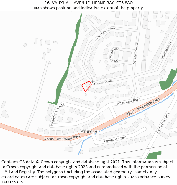 16, VAUXHALL AVENUE, HERNE BAY, CT6 8AQ: Location map and indicative extent of plot