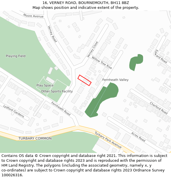 16, VERNEY ROAD, BOURNEMOUTH, BH11 8BZ: Location map and indicative extent of plot
