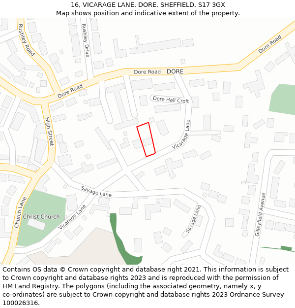 16, VICARAGE LANE, DORE, SHEFFIELD, S17 3GX: Location map and indicative extent of plot