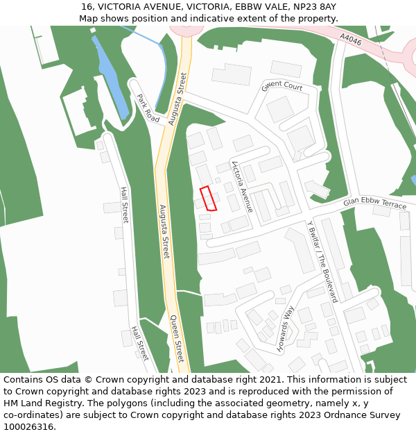 16, VICTORIA AVENUE, VICTORIA, EBBW VALE, NP23 8AY: Location map and indicative extent of plot