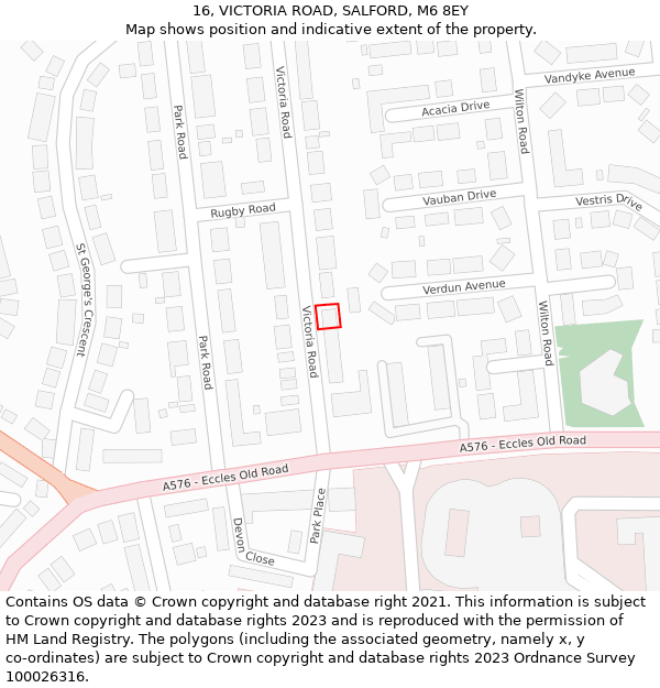 16, VICTORIA ROAD, SALFORD, M6 8EY: Location map and indicative extent of plot