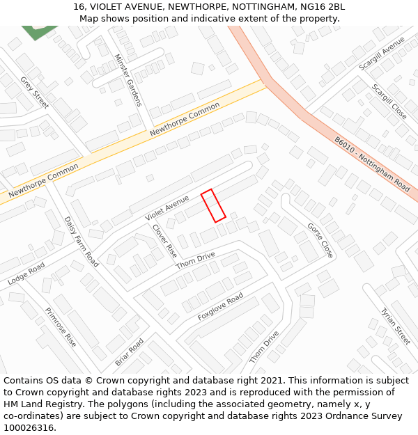 16, VIOLET AVENUE, NEWTHORPE, NOTTINGHAM, NG16 2BL: Location map and indicative extent of plot