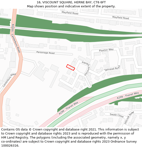 16, VISCOUNT SQUARE, HERNE BAY, CT6 6FT: Location map and indicative extent of plot