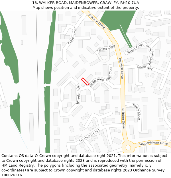 16, WALKER ROAD, MAIDENBOWER, CRAWLEY, RH10 7UA: Location map and indicative extent of plot