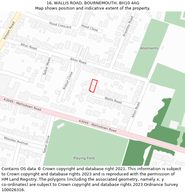 16, WALLIS ROAD, BOURNEMOUTH, BH10 4AG: Location map and indicative extent of plot