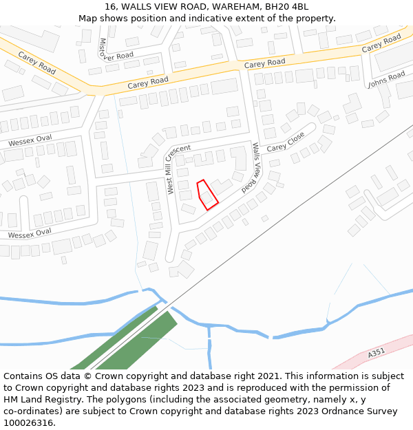 16, WALLS VIEW ROAD, WAREHAM, BH20 4BL: Location map and indicative extent of plot
