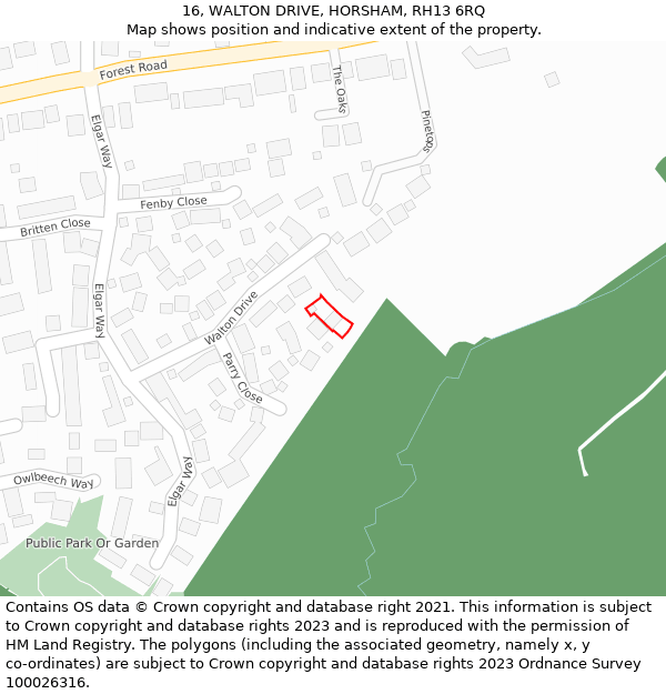 16, WALTON DRIVE, HORSHAM, RH13 6RQ: Location map and indicative extent of plot