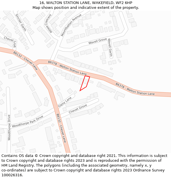 16, WALTON STATION LANE, WAKEFIELD, WF2 6HP: Location map and indicative extent of plot