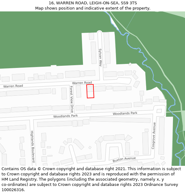 16, WARREN ROAD, LEIGH-ON-SEA, SS9 3TS: Location map and indicative extent of plot