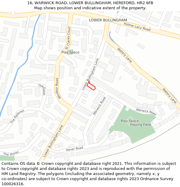 16, WARWICK ROAD, LOWER BULLINGHAM, HEREFORD, HR2 6FB: Location map and indicative extent of plot