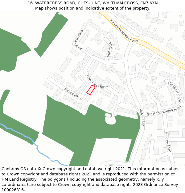 16, WATERCRESS ROAD, CHESHUNT, WALTHAM CROSS, EN7 6XN: Location map and indicative extent of plot