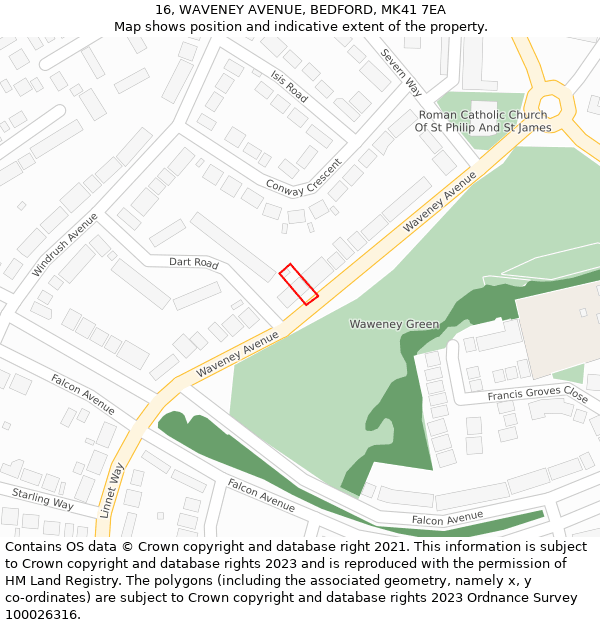 16, WAVENEY AVENUE, BEDFORD, MK41 7EA: Location map and indicative extent of plot