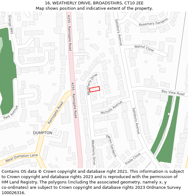 16, WEATHERLY DRIVE, BROADSTAIRS, CT10 2EE: Location map and indicative extent of plot