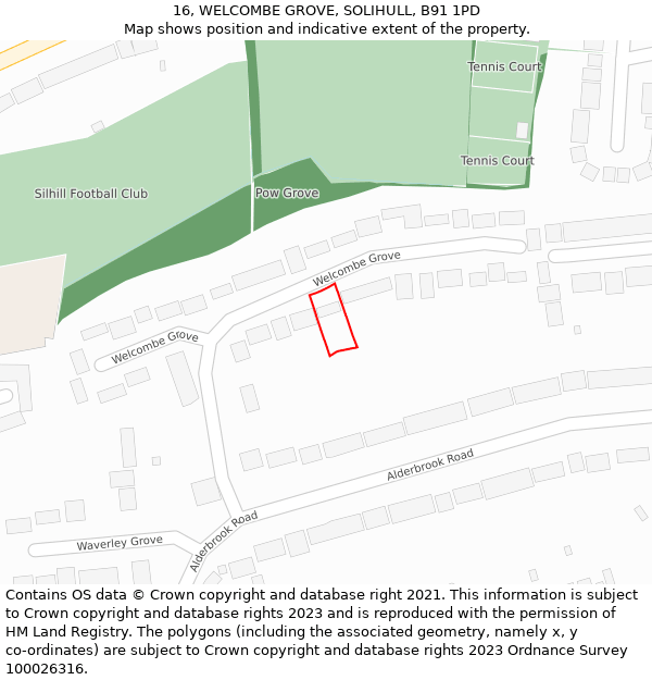 16, WELCOMBE GROVE, SOLIHULL, B91 1PD: Location map and indicative extent of plot