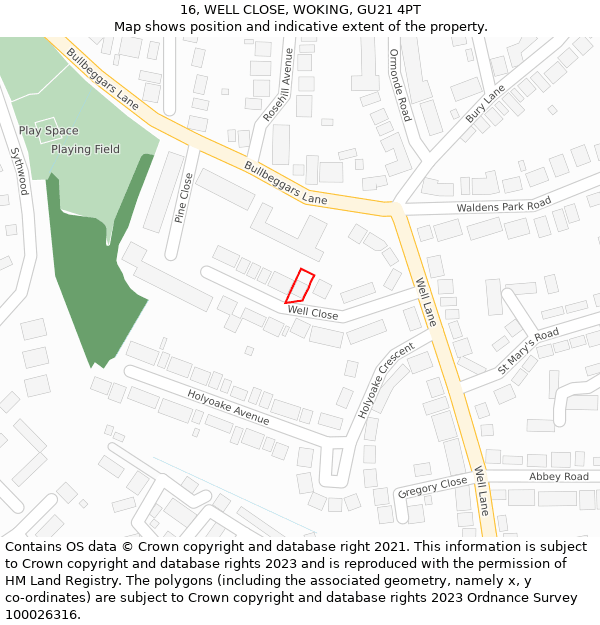 16, WELL CLOSE, WOKING, GU21 4PT: Location map and indicative extent of plot