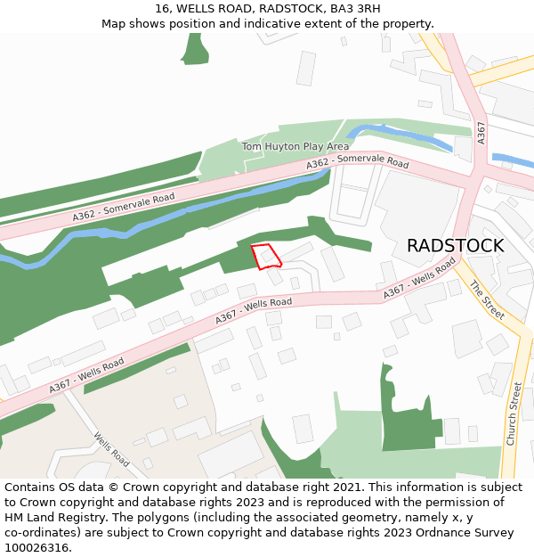 16, WELLS ROAD, RADSTOCK, BA3 3RH: Location map and indicative extent of plot