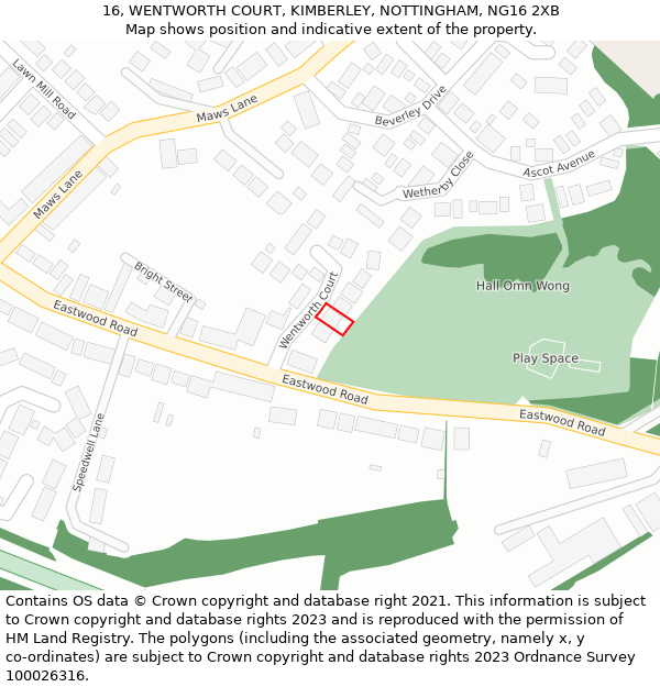 16, WENTWORTH COURT, KIMBERLEY, NOTTINGHAM, NG16 2XB: Location map and indicative extent of plot