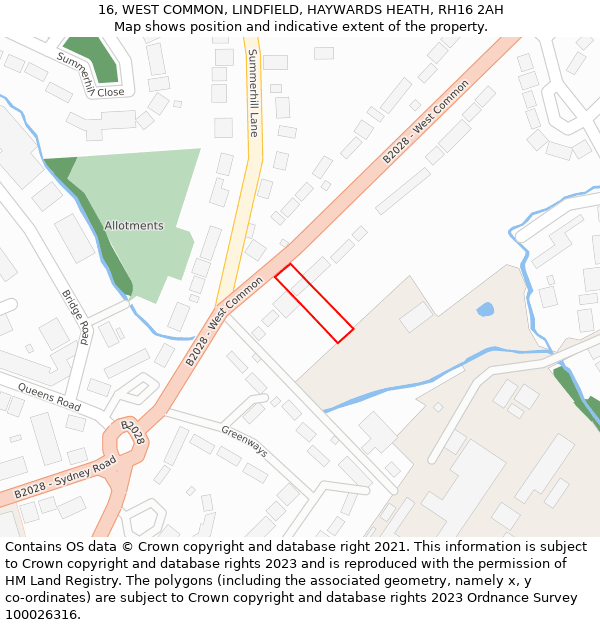 16, WEST COMMON, LINDFIELD, HAYWARDS HEATH, RH16 2AH: Location map and indicative extent of plot