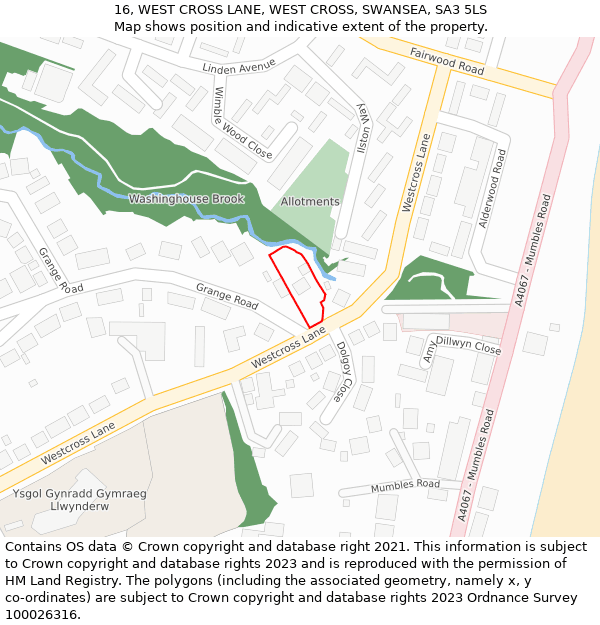 16, WEST CROSS LANE, WEST CROSS, SWANSEA, SA3 5LS: Location map and indicative extent of plot