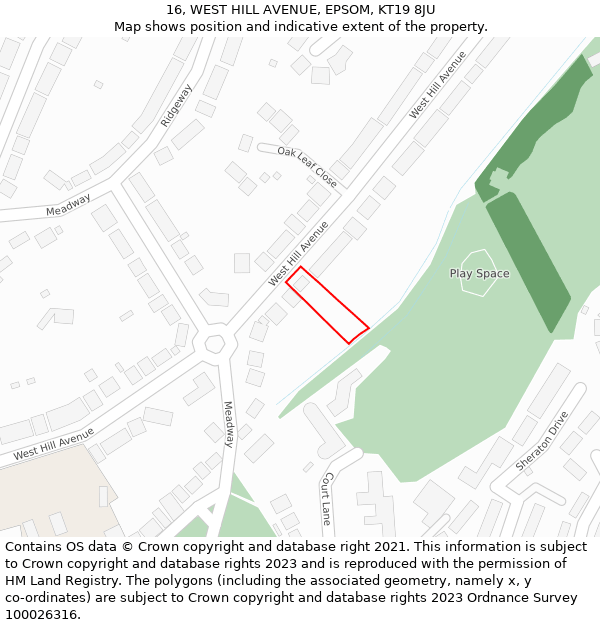 16, WEST HILL AVENUE, EPSOM, KT19 8JU: Location map and indicative extent of plot