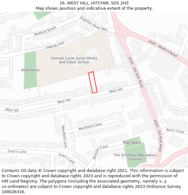 16, WEST HILL, HITCHIN, SG5 2HZ: Location map and indicative extent of plot