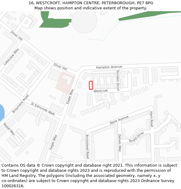 16, WESTCROFT, HAMPTON CENTRE, PETERBOROUGH, PE7 8PG: Location map and indicative extent of plot