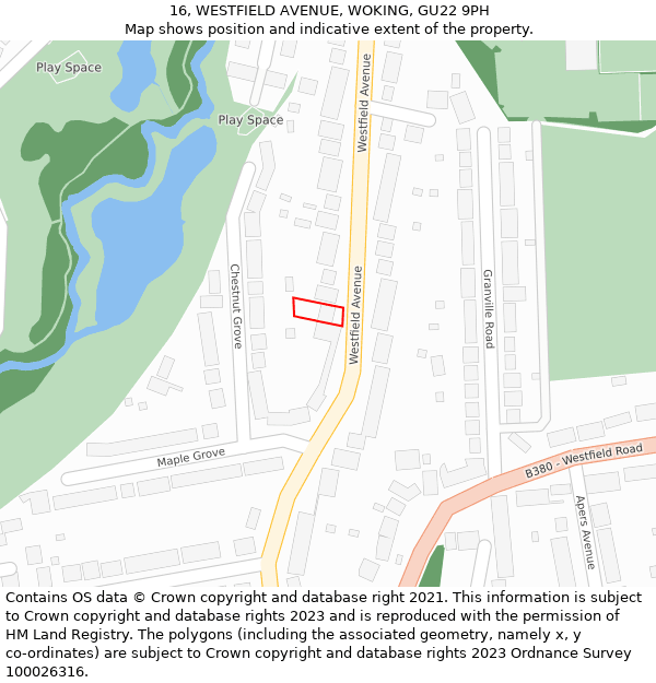 16, WESTFIELD AVENUE, WOKING, GU22 9PH: Location map and indicative extent of plot