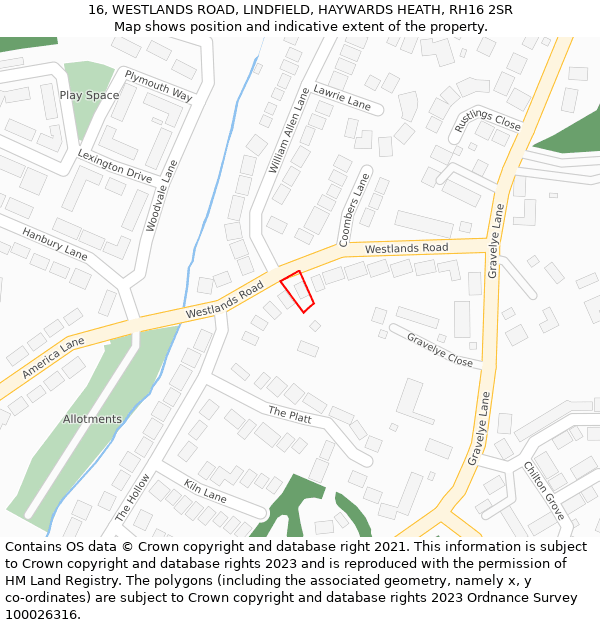 16, WESTLANDS ROAD, LINDFIELD, HAYWARDS HEATH, RH16 2SR: Location map and indicative extent of plot