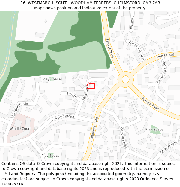 16, WESTMARCH, SOUTH WOODHAM FERRERS, CHELMSFORD, CM3 7AB: Location map and indicative extent of plot