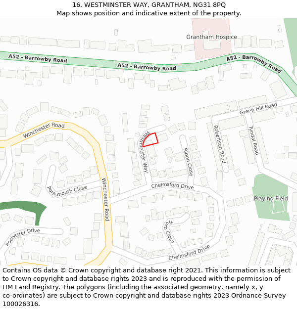 16, WESTMINSTER WAY, GRANTHAM, NG31 8PQ: Location map and indicative extent of plot