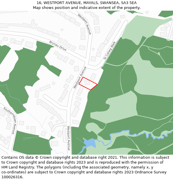 16, WESTPORT AVENUE, MAYALS, SWANSEA, SA3 5EA: Location map and indicative extent of plot