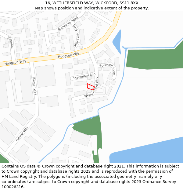 16, WETHERSFIELD WAY, WICKFORD, SS11 8XX: Location map and indicative extent of plot